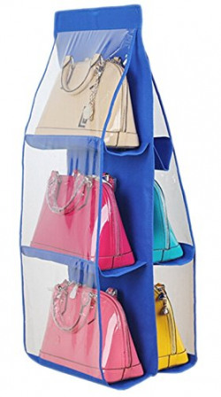 Styleys 6 Pocket Large Clear Purse Handbag Hanging Storage Organizer Closet Tidy Closet Organizer -Blue