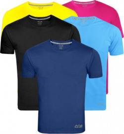 AWG Solid Men Round Neck Multicolor T-Shirt(Pack of 5)