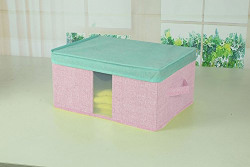 House of Quirk Foldable Fabric Storage Box Organizer (40 cm x 30 cm x 19.99 cm, Pink)