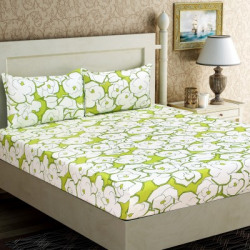 Zesture 144 TC Cotton Double Floral Bedsheet(Pack of 1, Green)