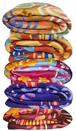 SANSEZZ Fleece Floral Double Blanket (Multicolour) Pack of 5