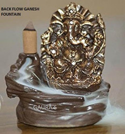 GAURA'S Decorative Meditating Good Luck Lord Ganesh Fountain Incense Holder with 10 Smoke Backflow Scented Cones