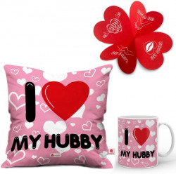 Indigifts Cushion, Greeting Card, Mug Gift Set for Valentines day special