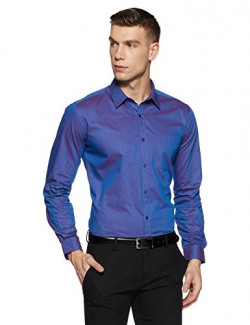 Next Look Men's Solid Regular Fit Formal Shirt (SMSN00071-B8_Dark Blue_42)