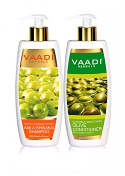 Vaadi Herbals Amla Shikakai Hair fall and Damage Control Shampoo, 350ml with Olive Conditioner, 350ml