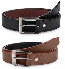Devil Boy's PU Leather Belts Set of 2 Combo Pack (Black & Brown)
