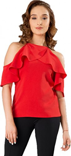 J B Fashion Women's Plain Regular Fit Top (D-11_Red_Small)
