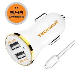 Tech Sense Lab (Australia) CE & FCC Certified 3.4 Amp Dual Usb Car Charger, Compatible with all Mobiles & Tablets (White &Gold)