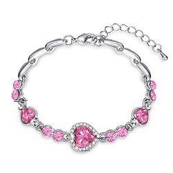 Oviya Rhodium Plated Valentine Collection Magical Love Heart Bracelet with Pink Crystal Stones BR2100340RPin