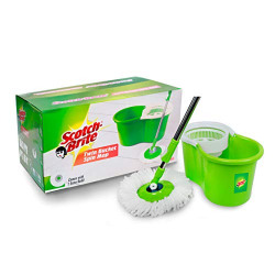 Scotch-Brite Twin Bucket Spin Mop (Green, 2 Refills)