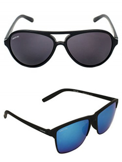 Creature Black Aviator & Blue Wayfarer Sunglasses Combo with UV Protection (Lens-Black & Blue||Frame-Black||SUN-050-DOIT-004)