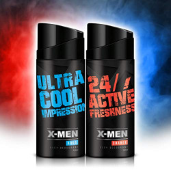 X-MEN Deodorant Body Spray AQUA+CHARGE (Combo Pack of 2 X 150 ml) For Men