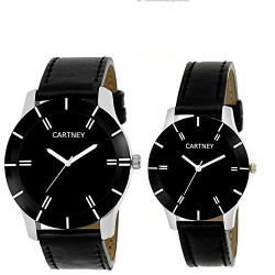Cartney Combo Of 2 Analogue Round Black Dial Mens And Womens Watches-Mw3321