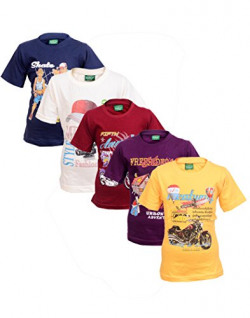 Devil Boys Printed Cotton Coloured Half Sleeve Kid's Coloured Tshirt (Pack of 5) (12-13 Years)
