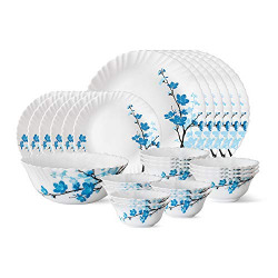 Larah By Borosil Mimosa Opalware Glass Dinner Set, 25-Pieces, White