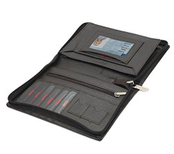 NISUN Leather Travel Passport Holder Case Wallet Cover Zipper Closure Dark Brown