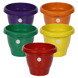 Kraft seeds Plastic Gamla/ Pot for Garden, Balcony Flowering (8inch, Multicolour) - Pack of 5