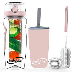 Instalite Fruit Infuser Water Bottle 1 Litre with BPA Free Tritan Material, Free Weight-Loss & Detox Recipe eBook Sleeve & Cleaning Brush (Rose Gold) Rs50 coupon apply