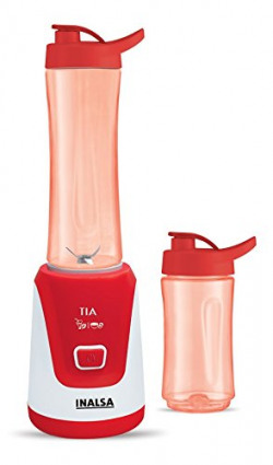 Inalsa Tia 300-Watt Smoothie Maker/Blender with 2 Sip Bottles (Red/White)
