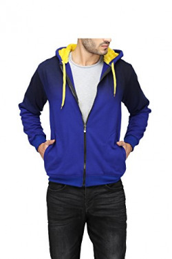 High Hill's Men's Woolen Hooded Zipper Sweatshirt (Blue, Medium)