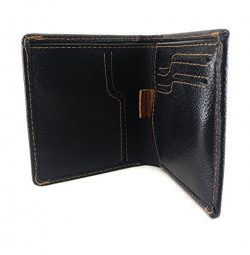 Chalk Factory Men's Modern Genuine Leather Bifold Wallet with Pull Strap for Cards (Black)