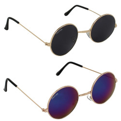 CREATURE Round UV Protection Unisex Sunglasses Combo (55, Black and Blue) 