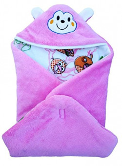 BRANDONN Baby Boy's And Girl's Angry Bird Glacier Hooded Blanket Printed (Pink, 0-6 Months)