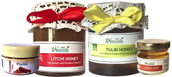 Farm Naturelle-(Pack of 2x250Gms+40 Gms Raw Honey+ Cinnamon Powder Worth Rs.69/-) Forest-Vana Tulsi Flower Honey and Litchi Flower Honey Combo (High Medicinal Value, Tasty and Aromatic)
