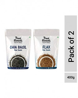 True Elements Raw Flax Seeds(250g) and True Elements Raw Chia Basil Seeds(150g) Combo, 400g
