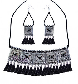 YouBella Stylish Latest Traditional Jewellery Silver Plated Jewellery Set for Women (Black)(YBNK_5515)