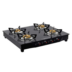 Lifelong Glass Top Gas Stove, 4 Burner Gas Stove, Black (1 year warranty with Doorstep Service)
