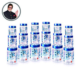 Cello Florence Plastic Canister Set, 18-Pieces, Clear Blue