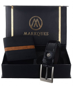 MarkQues Men's Black Leather Wallet & Belt Combo (DEX-220104 CL-01)