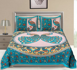 UniqChoice Cotton Double Bedsheet with 2 Pillow Covers(Turquoise)