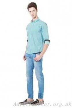 People Blue Regular Fit Cotton Shirt
