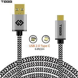 TAGG Powerline Nylon Braided USB Type C Cable - 6.6 Feet (2 Meters) (Black-White)