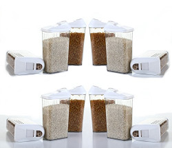 Slings 12 Pcs Easy Flow Kitchen Plastic Container Set for Cereals, Rice, Pulses(1100ml, Clear)