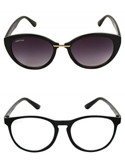 Creature Purple & Clear Cat-Eye Sunglasses Combo with UV Protection (Lens-Purple& Clear||Frame-Black||TIDE-001-SUN-028)