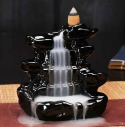 Craft Junction Handcrafted Fountain Design Smoke Backflow Incense Holder Decorative Showpiece  -  12 cm(Polyresin, Black)