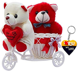 ME&YOU Silk Romantic Cycle Teddy Toy, Red