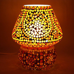 EarthenMetal Handcrafted Red Coloured Crystal Dome Shaped Glass Table Lamp (Small Lamp 17cm)