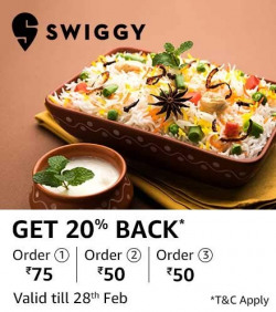 Swiggy Flat 20% cashback on Amazon Pay