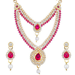 The Luxor Gold Plated Pink & White Australian Diamond Studded Necklace Set For Women