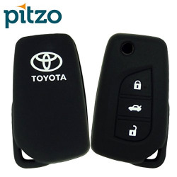 PITZO Car Silicone Key Cover for 3 Button Remote Flip Key Shell/Case/Body for Toyota Corolla Altis/Innova Crysta - Black
