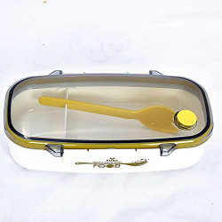 Little Kitchen Unique Design New Rectangle Food Grade Plastic Lunch Box, White and Yellow