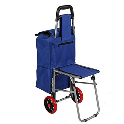 TRENDY Multi Function Fabric Shopping Trolley with Seat, Bag and Wheels (Assorted Colors and Pattern)