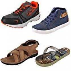 Super Men Combo Pack of 4 Sports Shoes,Casual Shoe & Sandal with Slippers (10 UK, Multicolor)