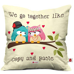 Indigifts Love Couple Gift Valentine Together Couple Cushion Cover 12X12 With Filler - White