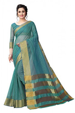 PerfectBlue cotton with blouse piece Saree Pallu Cotton3 Variation Rama Free Size
