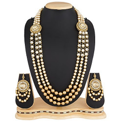 The Luxor Wedding Bridal Jewellery Multi-Strand Rani Haar Kundan Pearl Necklace Set for Women with Earrings